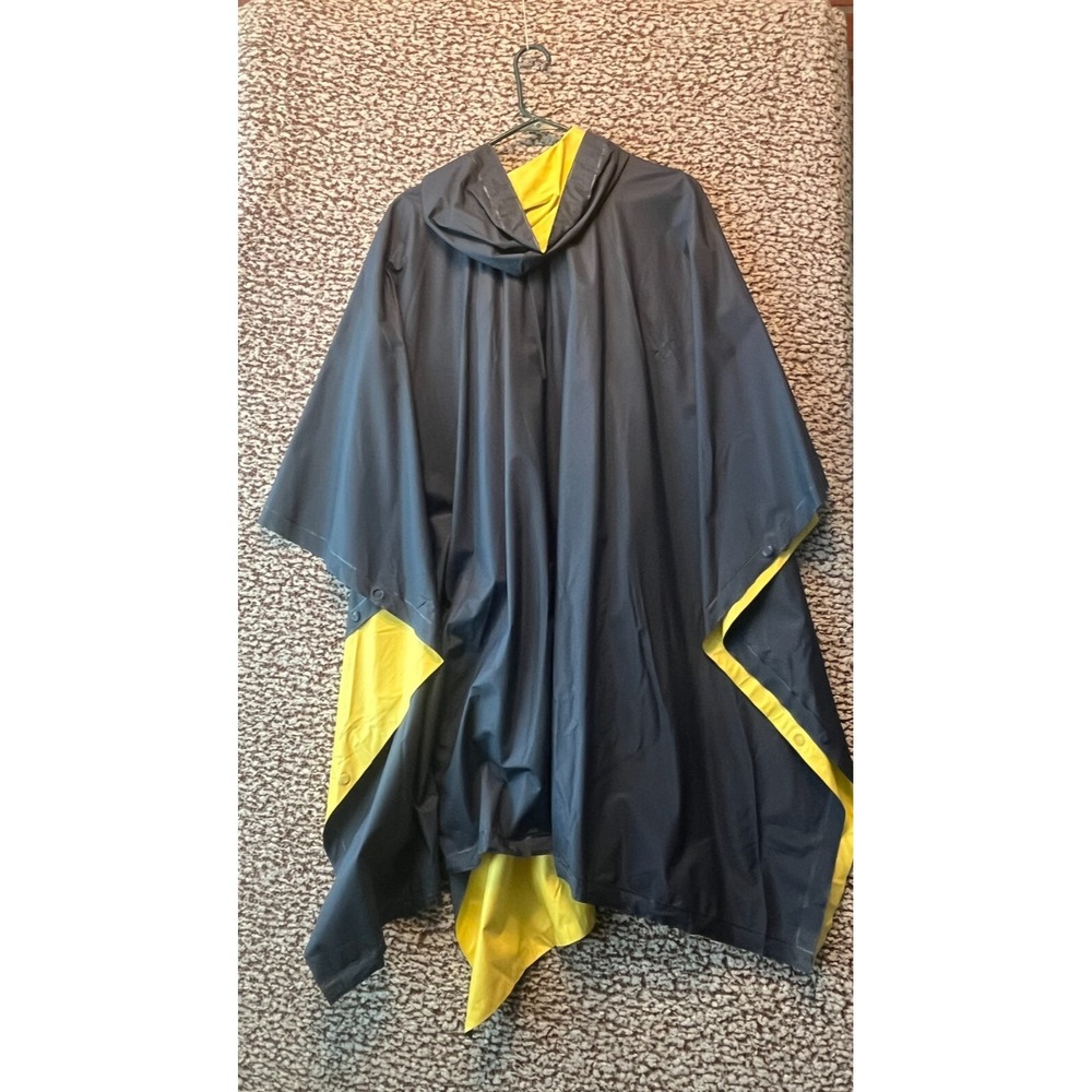 PVC Rain Poncho Navy Yellow Waterproof Hood Reliable OSFA - Picture 3 of 8